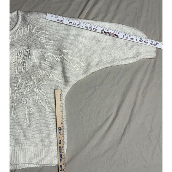 Vintage Adolfo Batwing Sweater Intricate Knit Design Acrylic Women's L Ivory - Picture 4 of 9